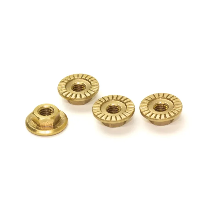SMJ1345L Machine Cut Brass Serrate Large Flanged Wheel Nut M4 (4Pcs)